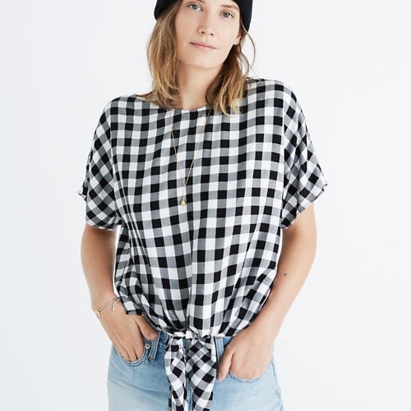 Madewell Button-Back Tie Tee in Buffalo Check Small - Picture 1 of 8